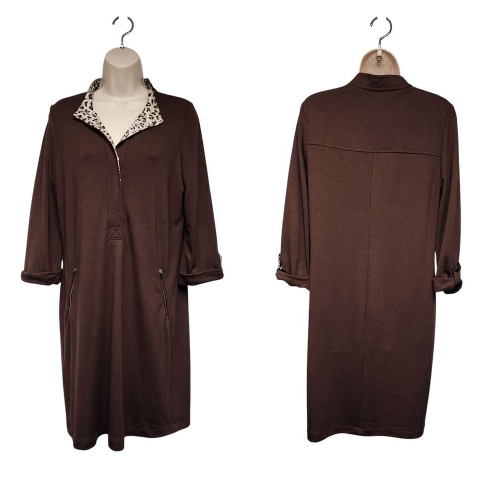 Chico's Notched V-Neck 3/4 Sleeve Knee Length Shirt dress Size 1 US M(8-10)